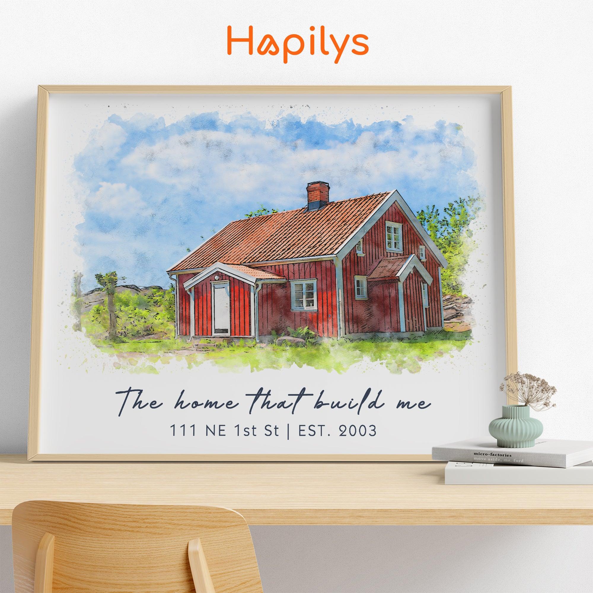 Hapilys Custom Watercolor House Portrait, Home Illustration, Realtor Closing Gift, Watercolor House Portrait from Photo, Housewarming Framed Canvas Gift