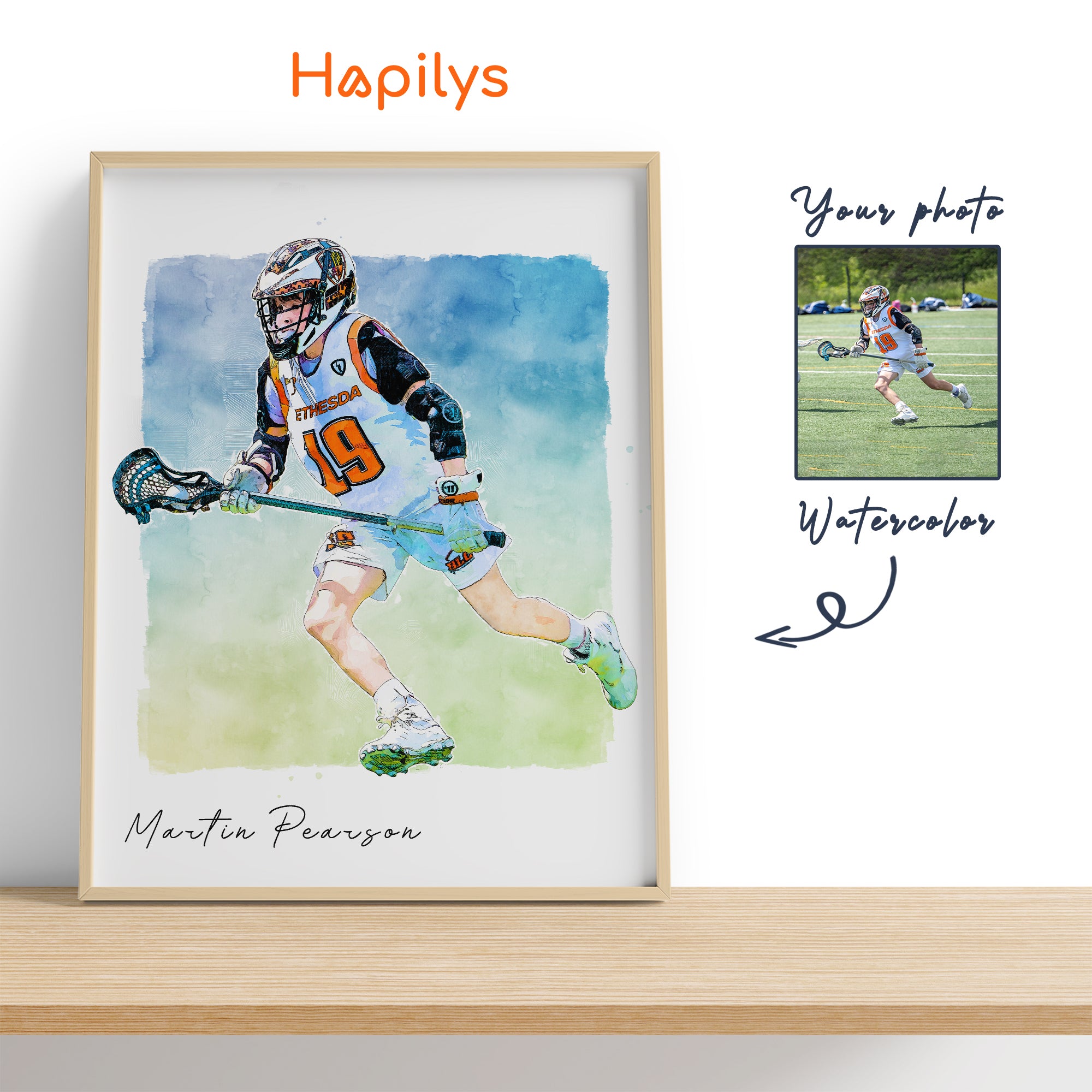 Hapilys Custom Lacrosse Player Gift, Custom Illustration Sketch Painting Framed Canvas