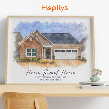 Hapilys Custom Watercolor House Portrait, Watercolor House Portrait from Photo, First Home Gift, Realtor Closing Gift, Home Portrait Framed Canvas