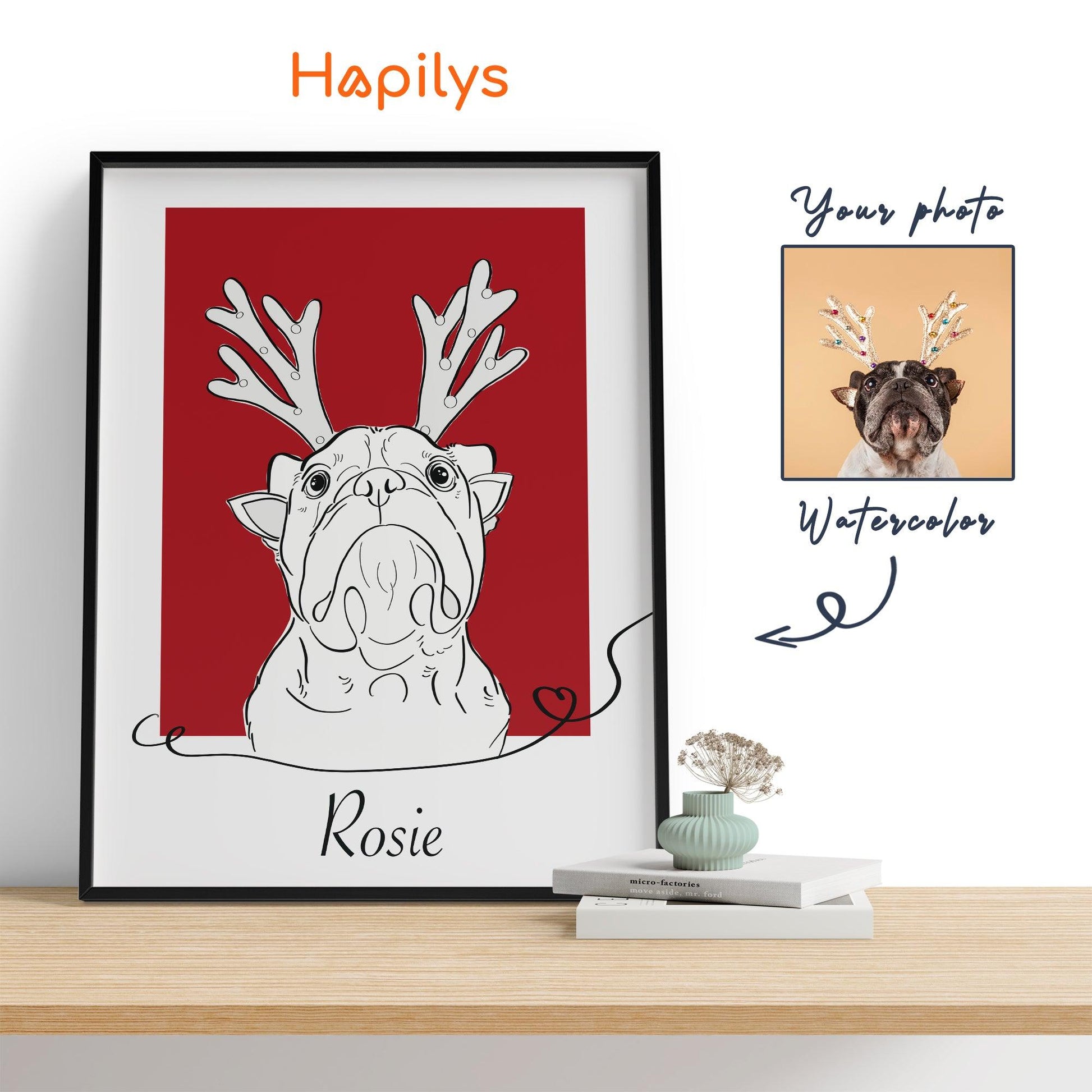 Hapilys Products Custom Dog Portrait Line Art Wall Decor, Dog Line Art Portrait Drawing Sketches from photo, Hand Drawn Dog Portrait Framed Canvas