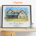 Hapilys Custom Watercolor House Portrait, Home Illustration, Realtor Closing Gift, Watercolor House Portrait from Photo, Housewarming Framed Canvas Gift