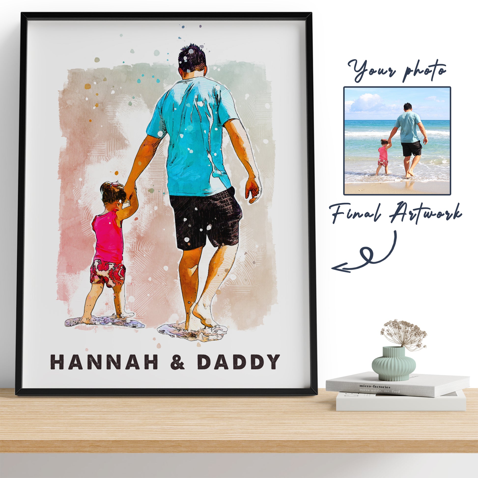 Custom Portrait Father's Day Gift, Sketch Painting from photo, Personalized Sketch Framed Canvas