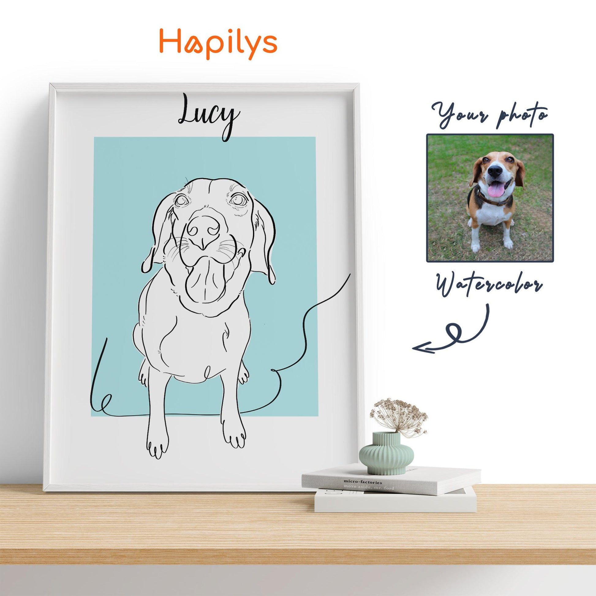 Hapilys Products Custom Dog Portrait Line Art Wall Decor, Dog Line Art Portrait Drawing Sketches from photo, Hand Drawn Dog Portrait Framed Canvas