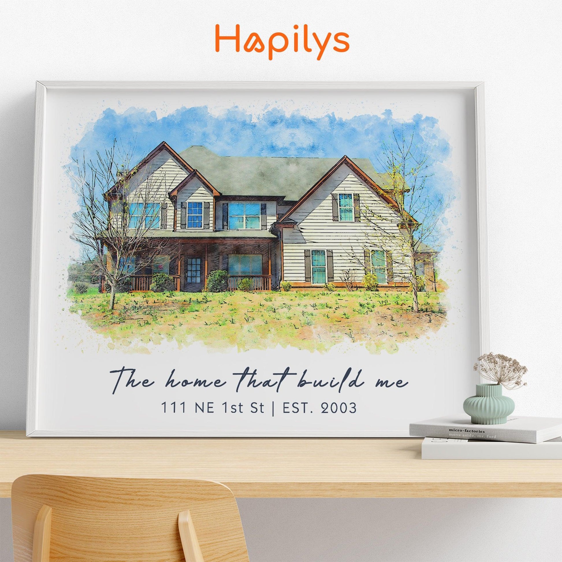 Hapilys Watercolor House Portrait from Photo, New Home Gift, Custom Housewarming, Realtor Closing Framed Canvas Gift