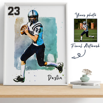 Custom American Football Player Gift, Custom Illustration Sketch Painting Framed Canvas - Hapilys - Stunning Custom Art