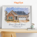 Hapilys Custom Watercolor House Portrait, Personalized Housewarming Gift, Realtor Closing Gift, First Home Gift, Home Illustration Framed Canvas