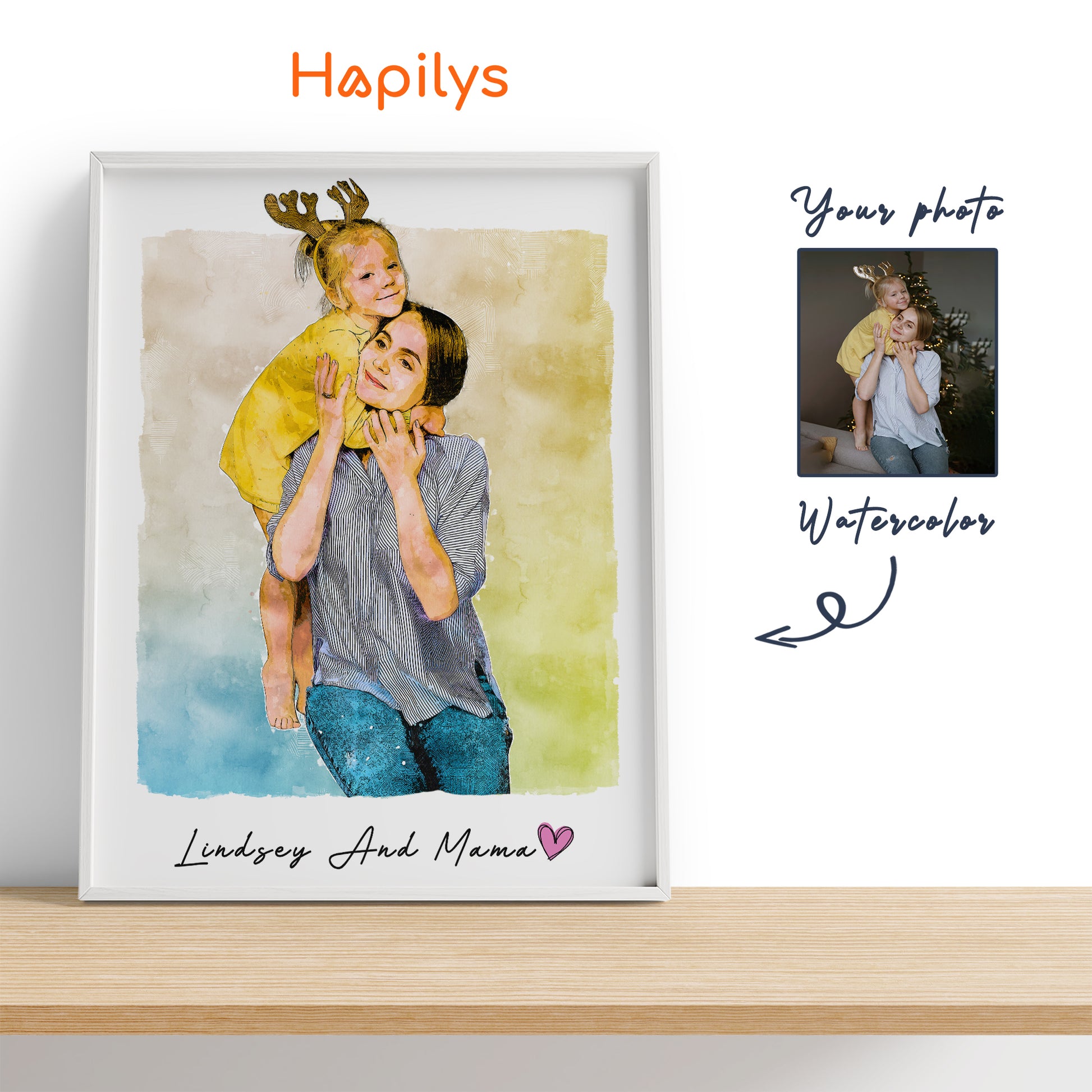 Hapilys Custom Portrait Mother's Day Gift, Sketch Painting from photo, Personalized Sketch Framed Canvas