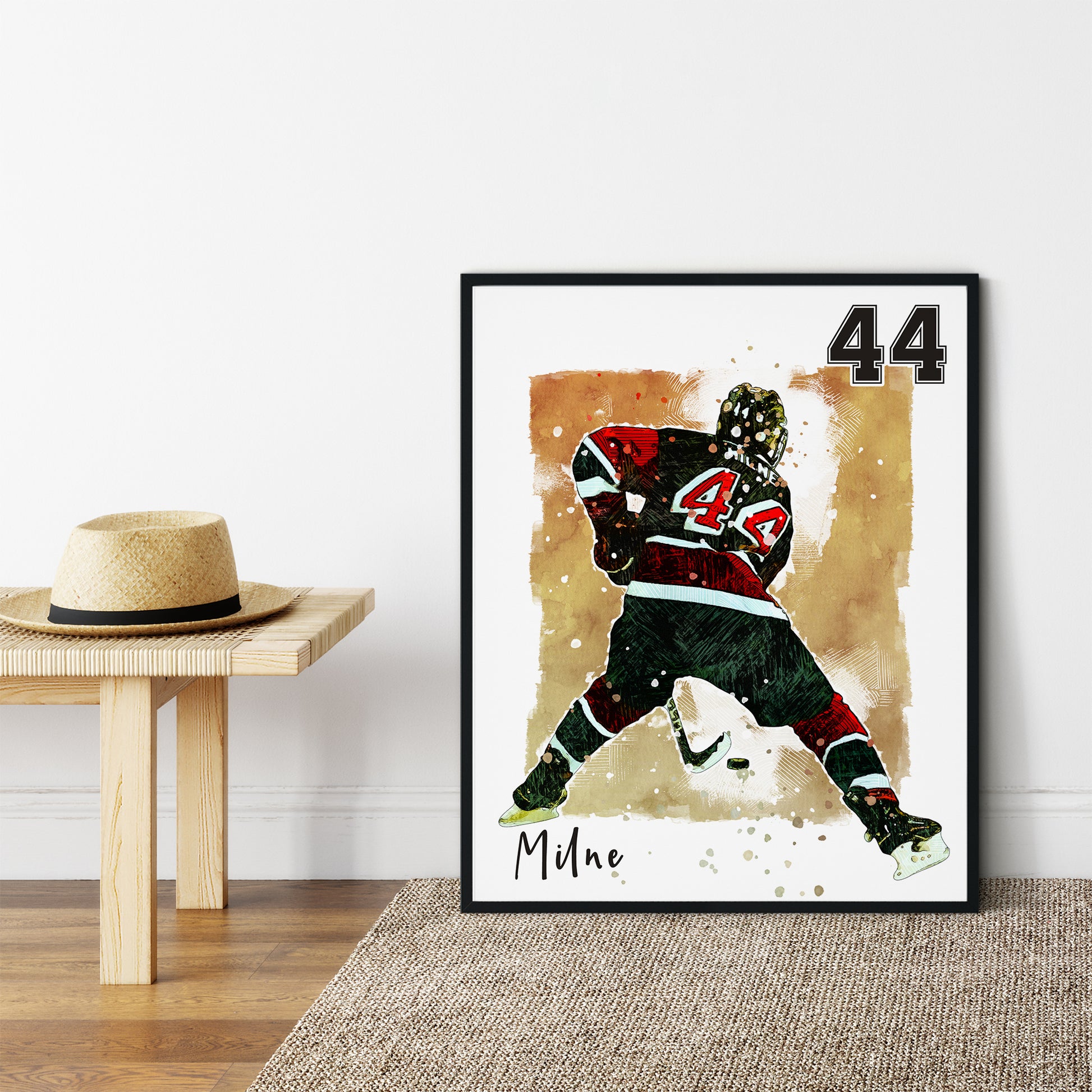 Hapilys Custom Ice Hockey Player Gifts, Hockey Gifts, Personalized Sketch Art Framed Canvas