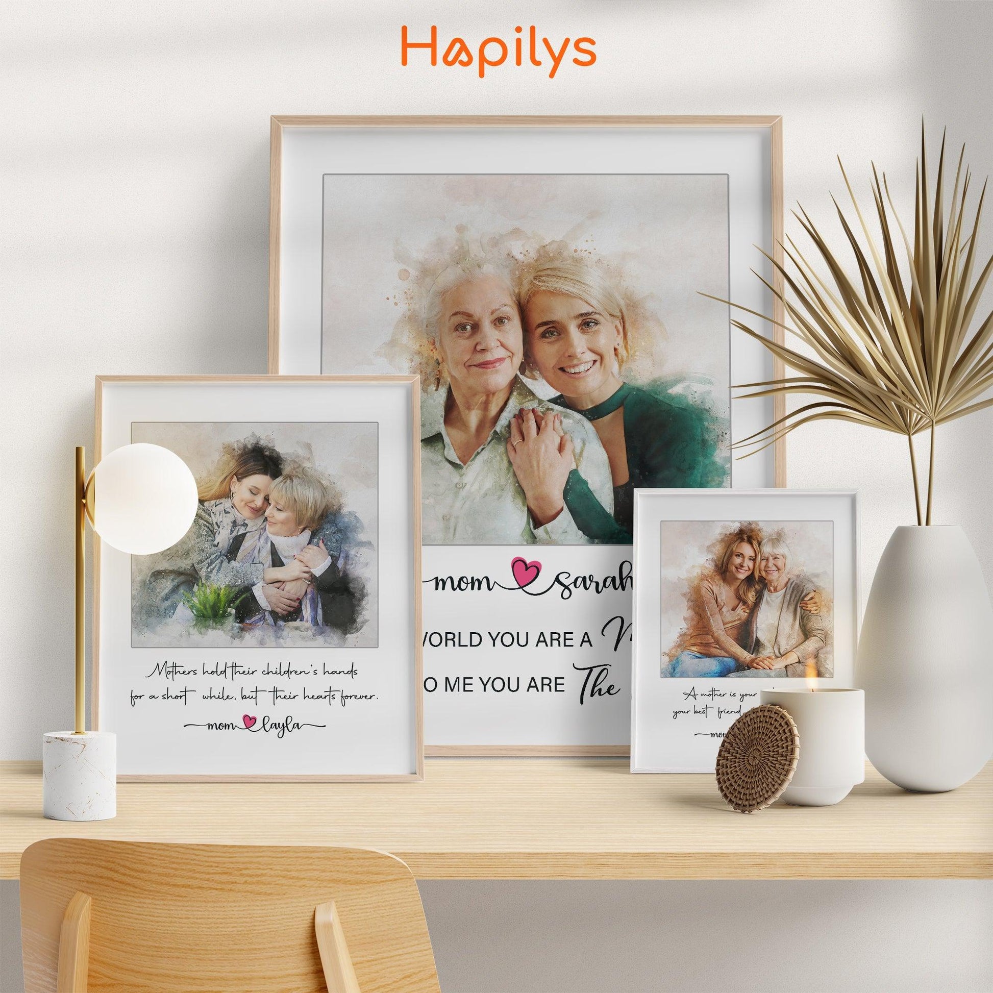 Hapilys Mother's Day Custom Portrait, Mother's Day Gift Ideas, Best Mother's Day Gift, Personalized Mothers Day Portrait, Watercolor Framed Canvas Gifts for Mom