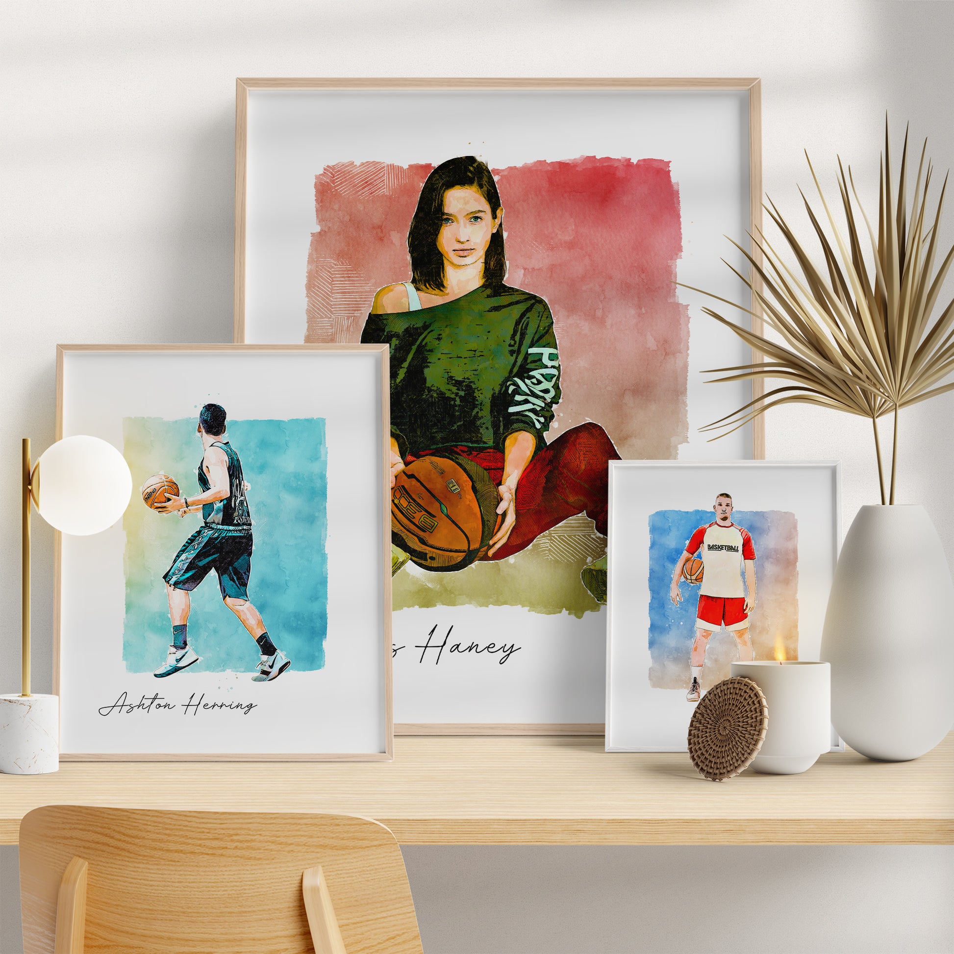 Hapilys Custom Basketball Player Gift, Custom Illustration Sketch Painting Framed Canvas