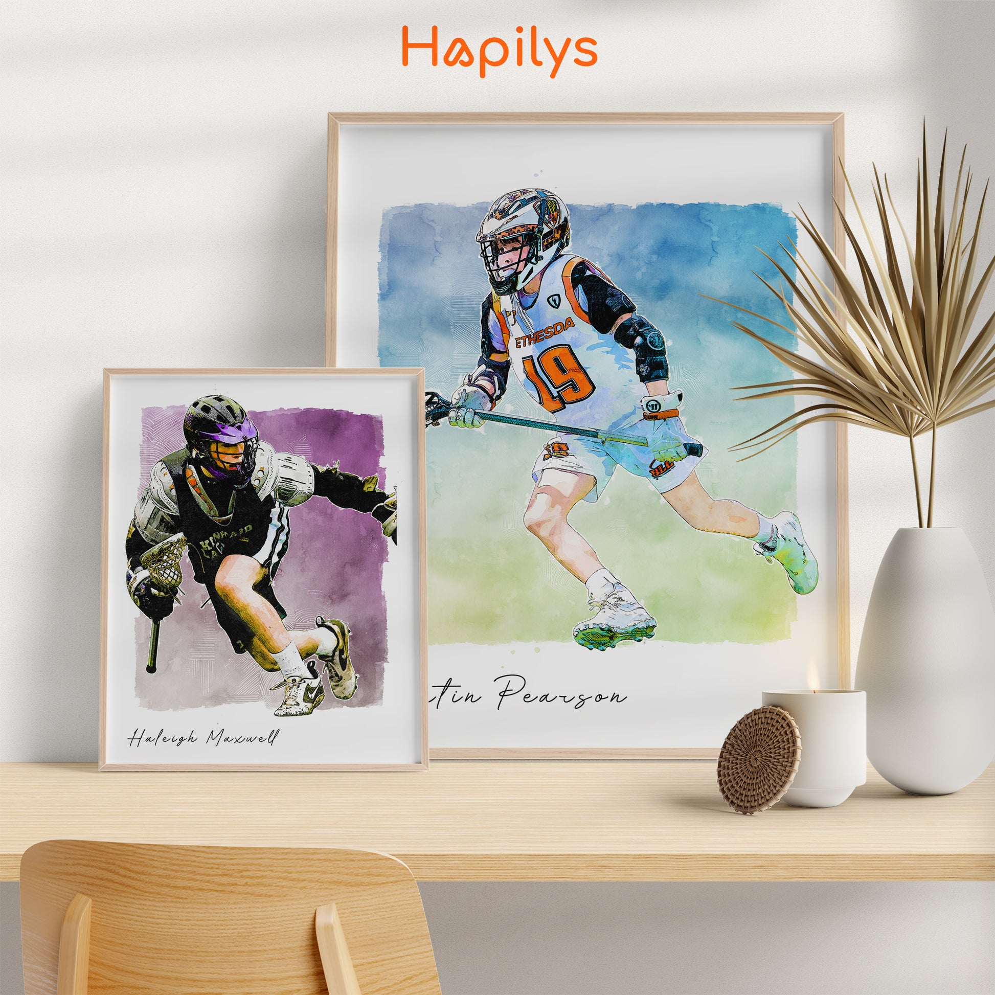 Hapilys Custom Lacrosse Player Gift, Custom Illustration Sketch Painting Framed Canvas