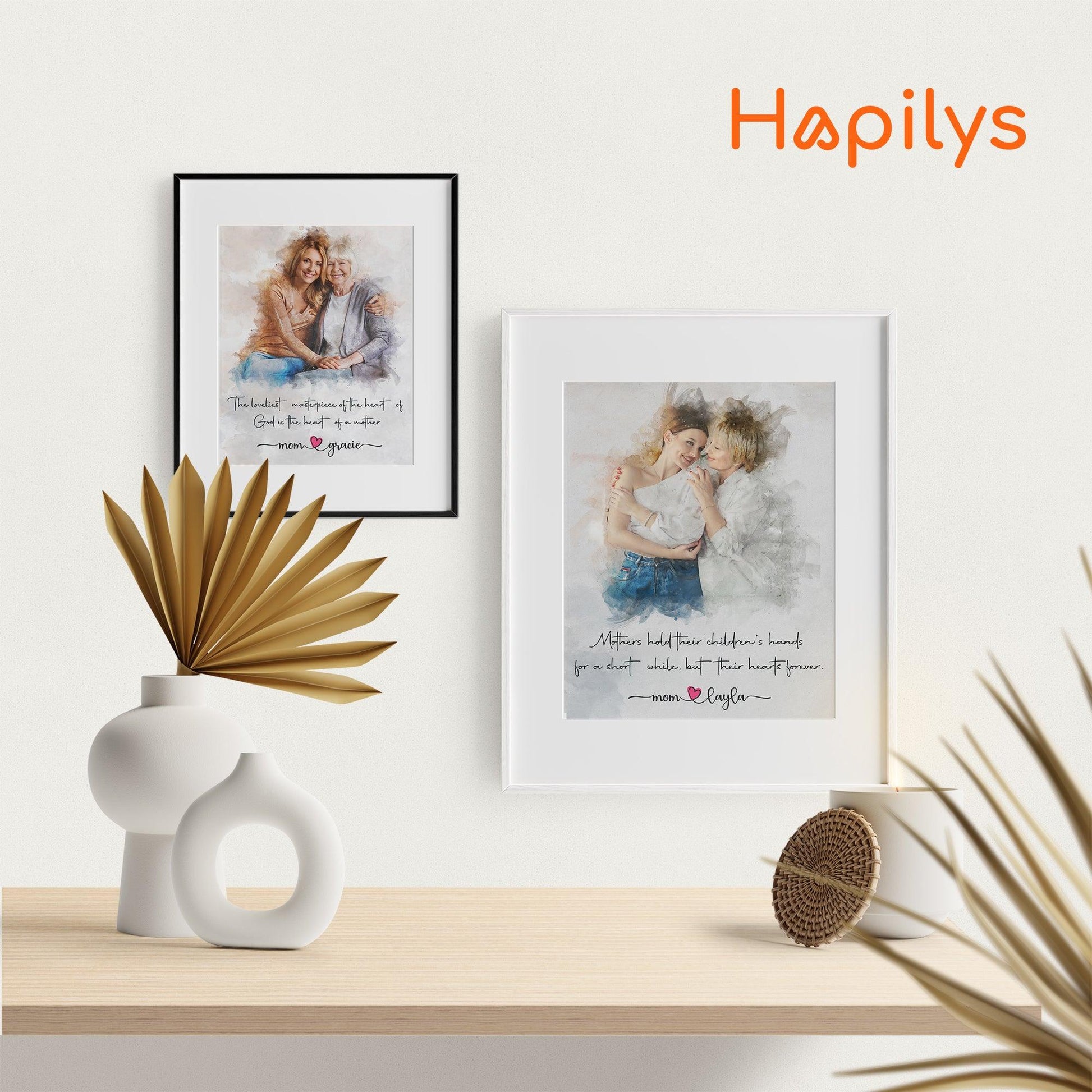 Hapilys Personalized Mum Gift, Custom Family Portrait, Mother's Day Framed Canvas Gift