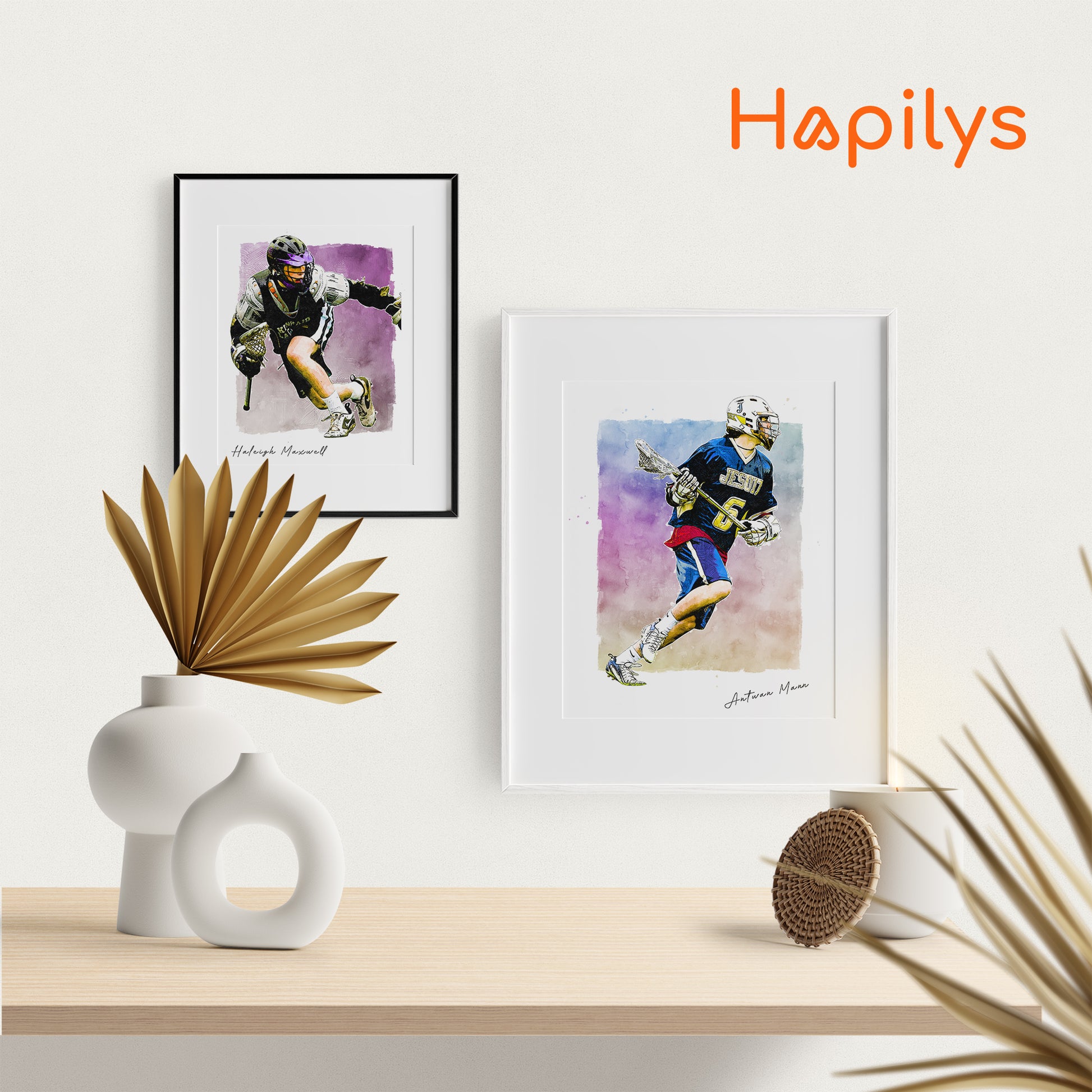 Hapilys Custom Lacrosse Player Gift, Custom Illustration Sketch Painting Framed Canvas