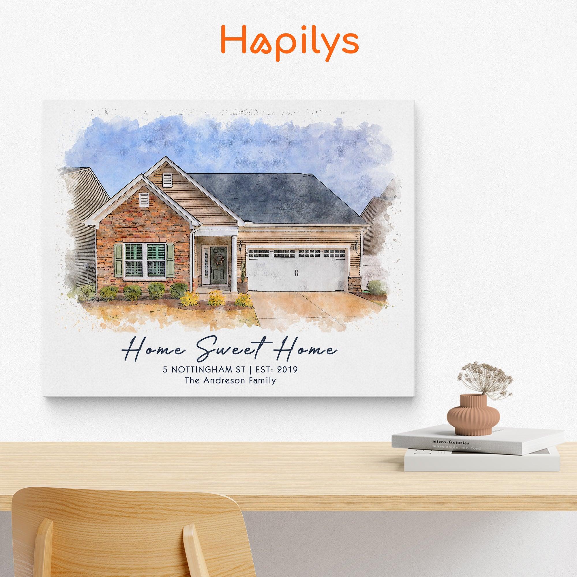 Hapilys Custom Watercolor House Portrait, Watercolor House Portrait from Photo, First Home Gift, Realtor Closing Gift, Home Portrait Matte Canvas