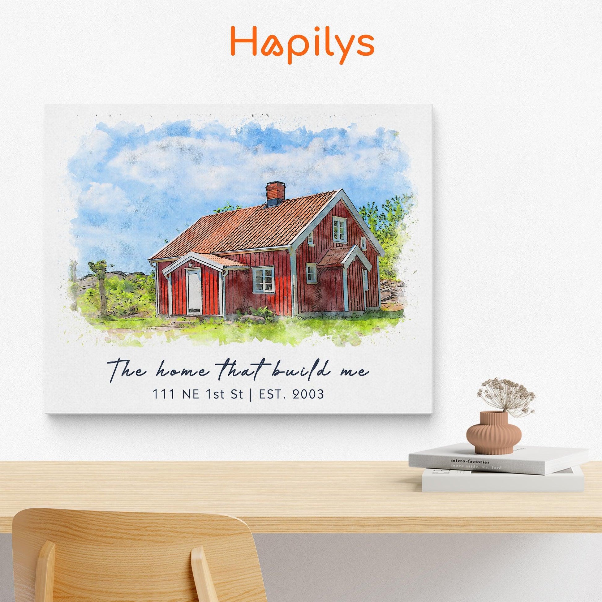 Hapilys Custom Watercolor House Portrait, Home Illustration, Realtor Closing Gift, Watercolor House Portrait from Photo, Housewarming Matte Canvas Gift