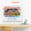 Hapilys Custom Watercolor House Portrait, Watercolor House Portrait from Photo, First Home Gift, Realtor Closing Gift, Home Portrait Matte Canvas