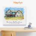 Hapilys Custom Watercolor House Portrait, Watercolor House Portrait from Photo, First Home Gift, Realtor Closing Gift, Home Portrait Matte Canvas