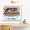 Hapilys Custom Watercolor House Portrait, Personalized Housewarming Gift, Realtor Closing Gift, First Home Gift, Home Illustration Matte Canvas