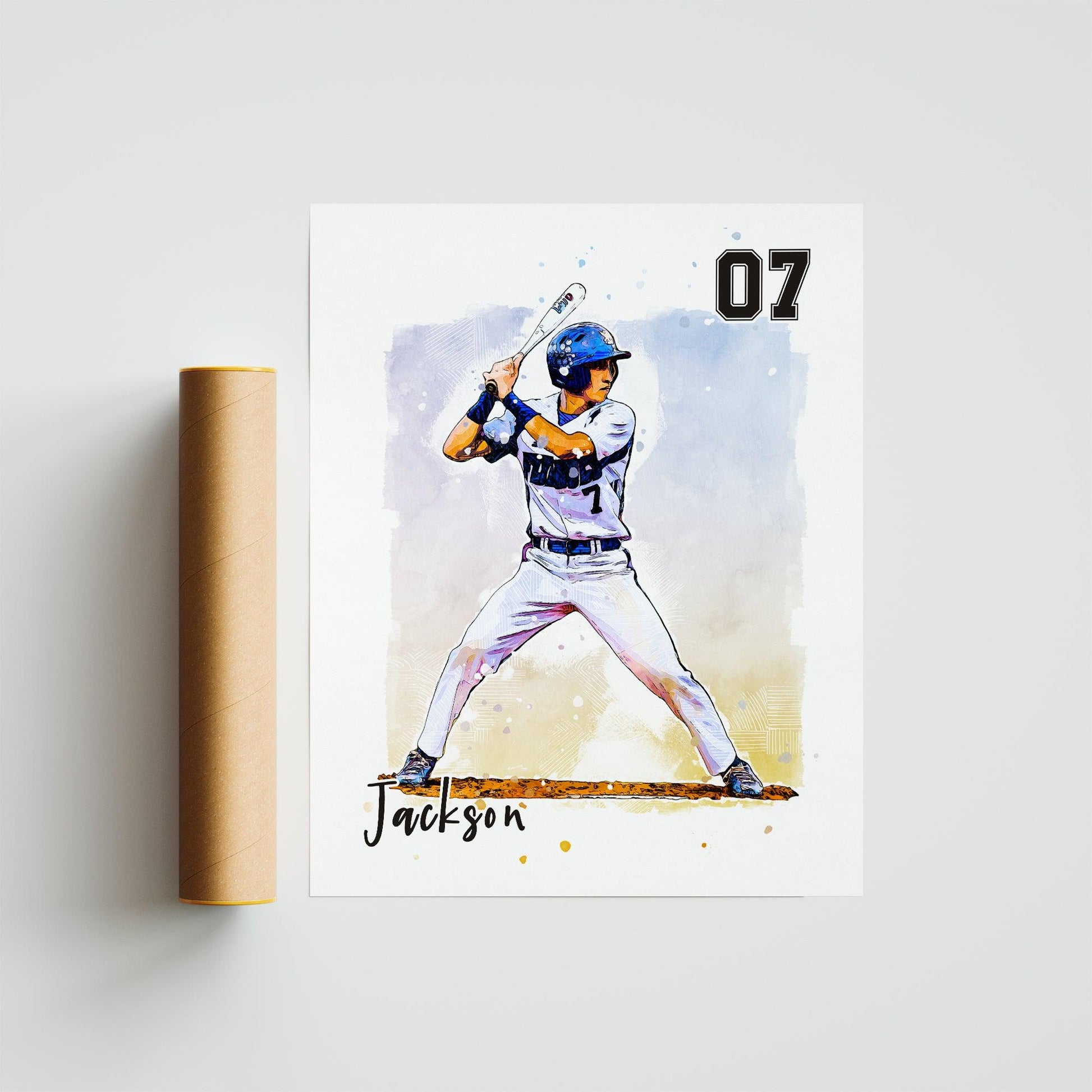 Hapilys Custom Baseball Player Gift, Custom Illustration Sketch Painting Premium Posters