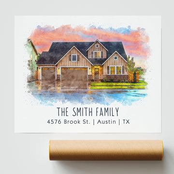 Hapilys Watercolor House Portrait from Photo, New Home Gift, Custom Housewarming, Realtor Closing Premium Posters Gift