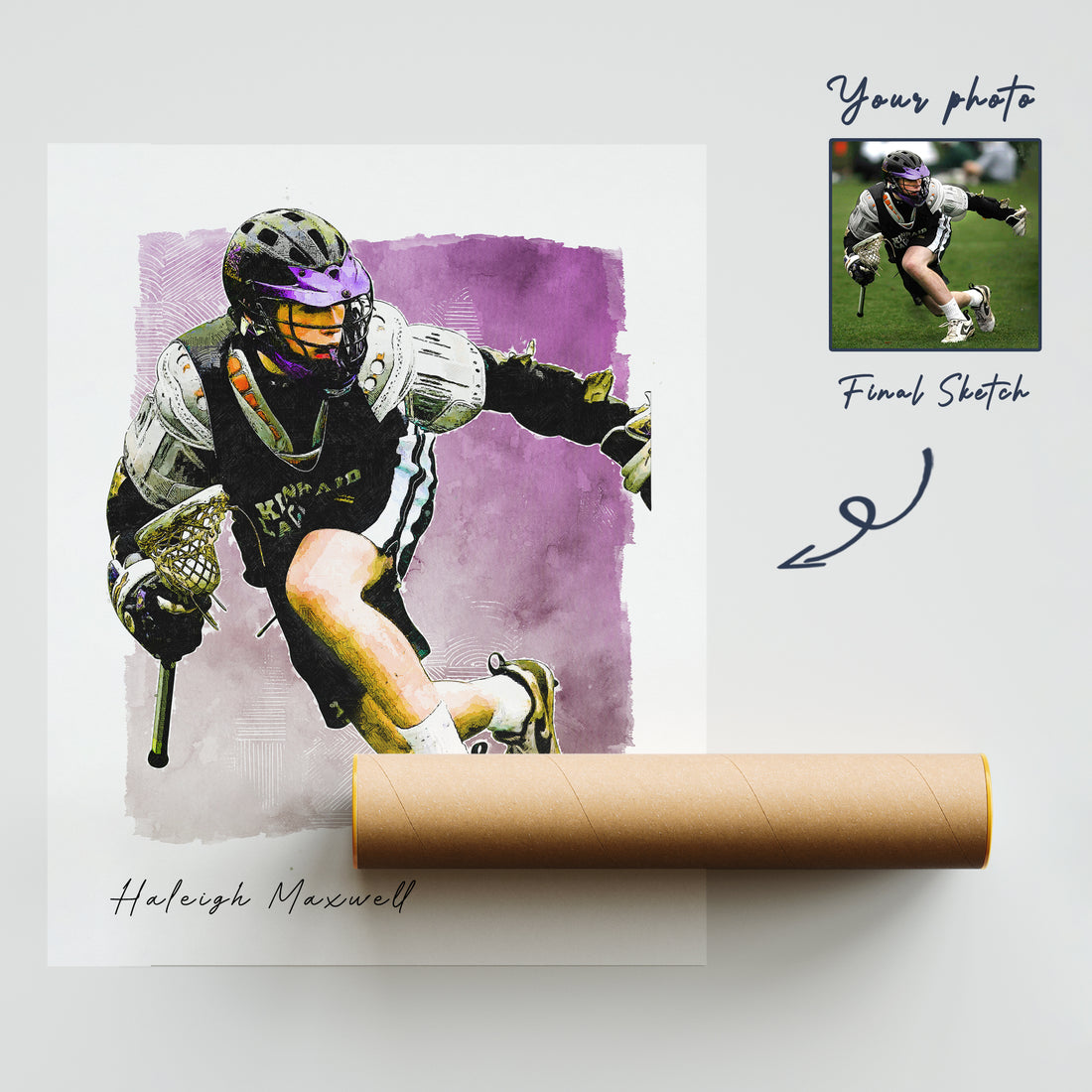 Custom Lacrosse Player Gift, Premium Poster Sketch Painting From Photo