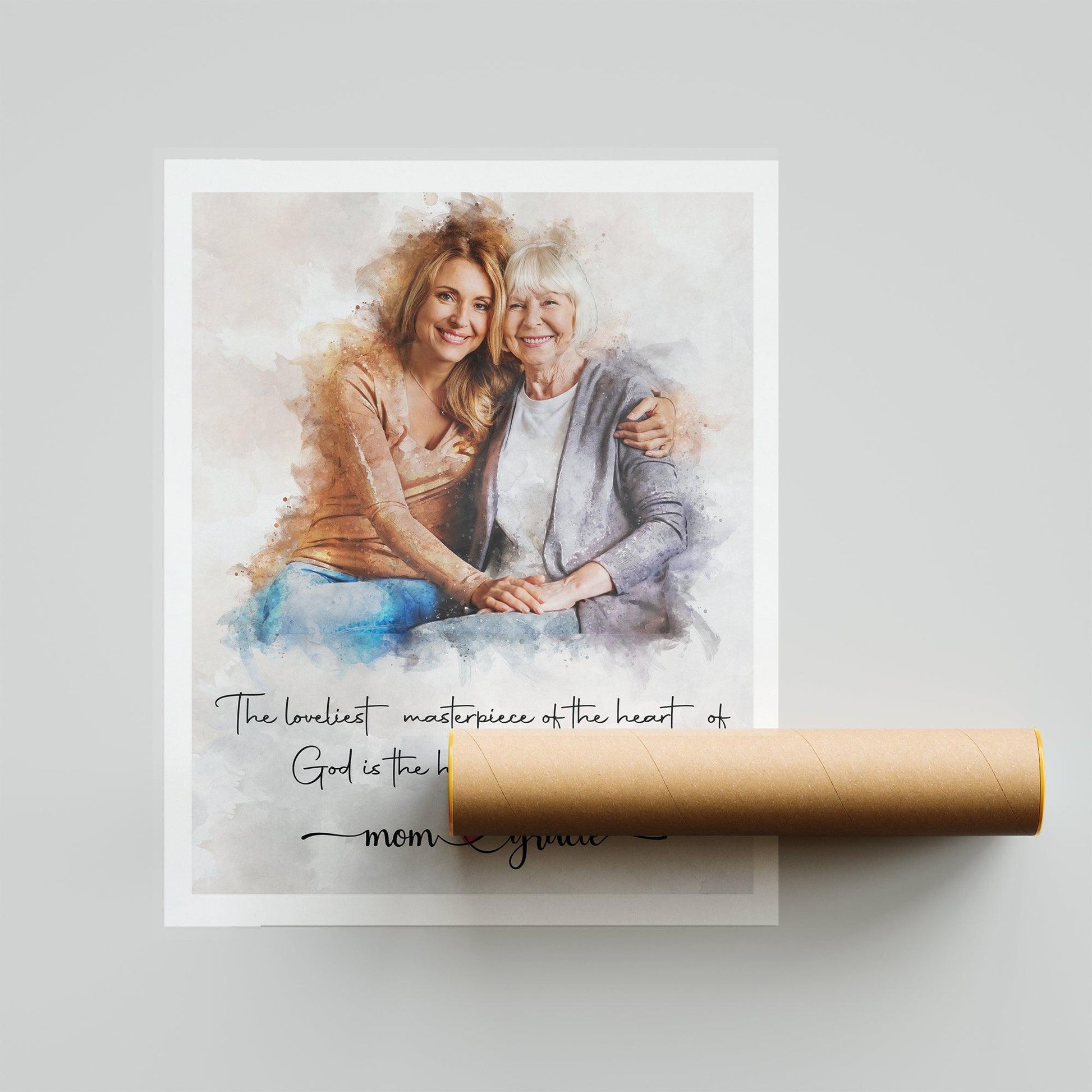 Hapilys Personalized Mum Gift, Custom Family Portrait, Mother's Day Premium Posters Gift