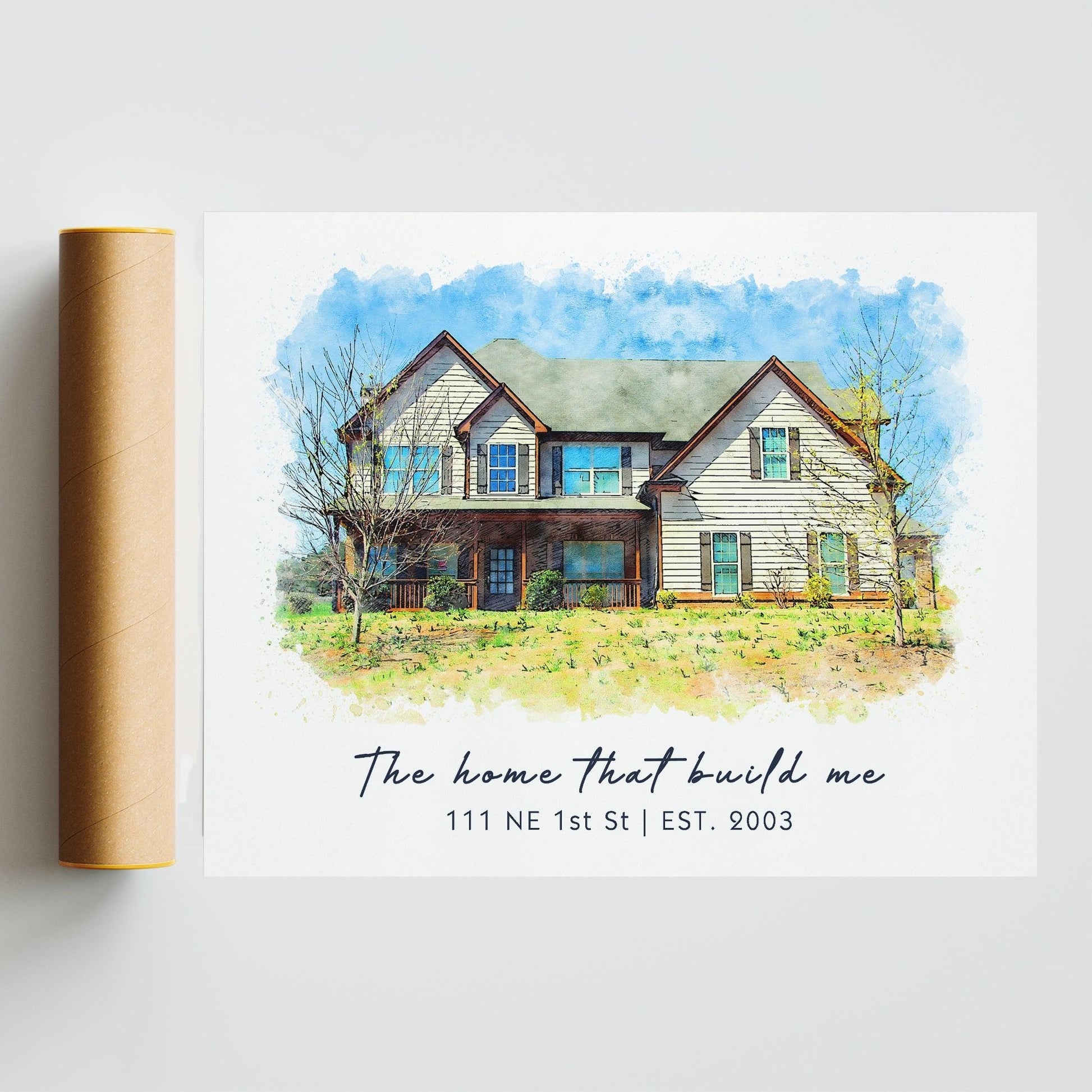 Hapilys Watercolor House Portrait from Photo, New Home Gift, Custom Housewarming, Realtor Closing Premium Posters Gift