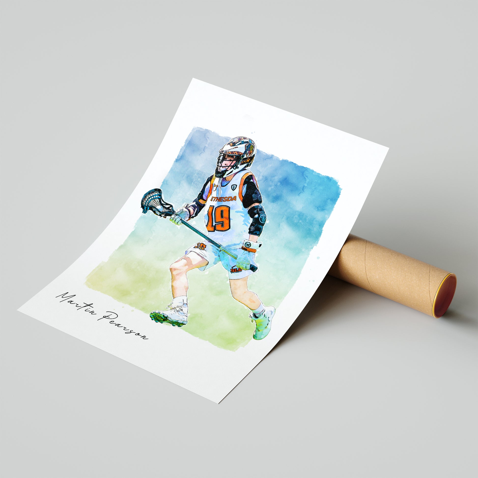 Custom Lacrosse Player Gift, Premium Poster Sketch Painting From Photo