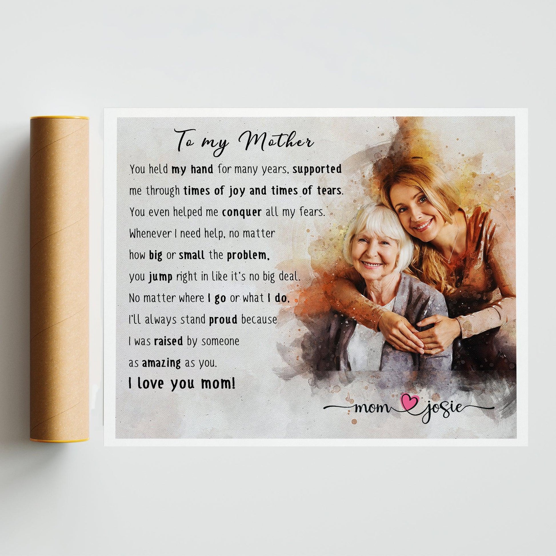 Hapilys Personalized Gift For Mom, Unique Gift For Mother, Watercolor Custom Portrait, Personalized Mother's Day Watercolor Portrait Premium Posters