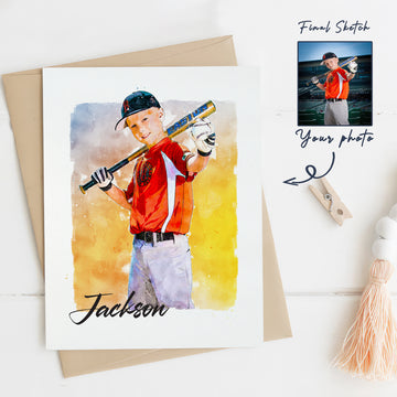 Custom Baseball Player Gift, Custom Illustration Sketch Painting Premium Posters