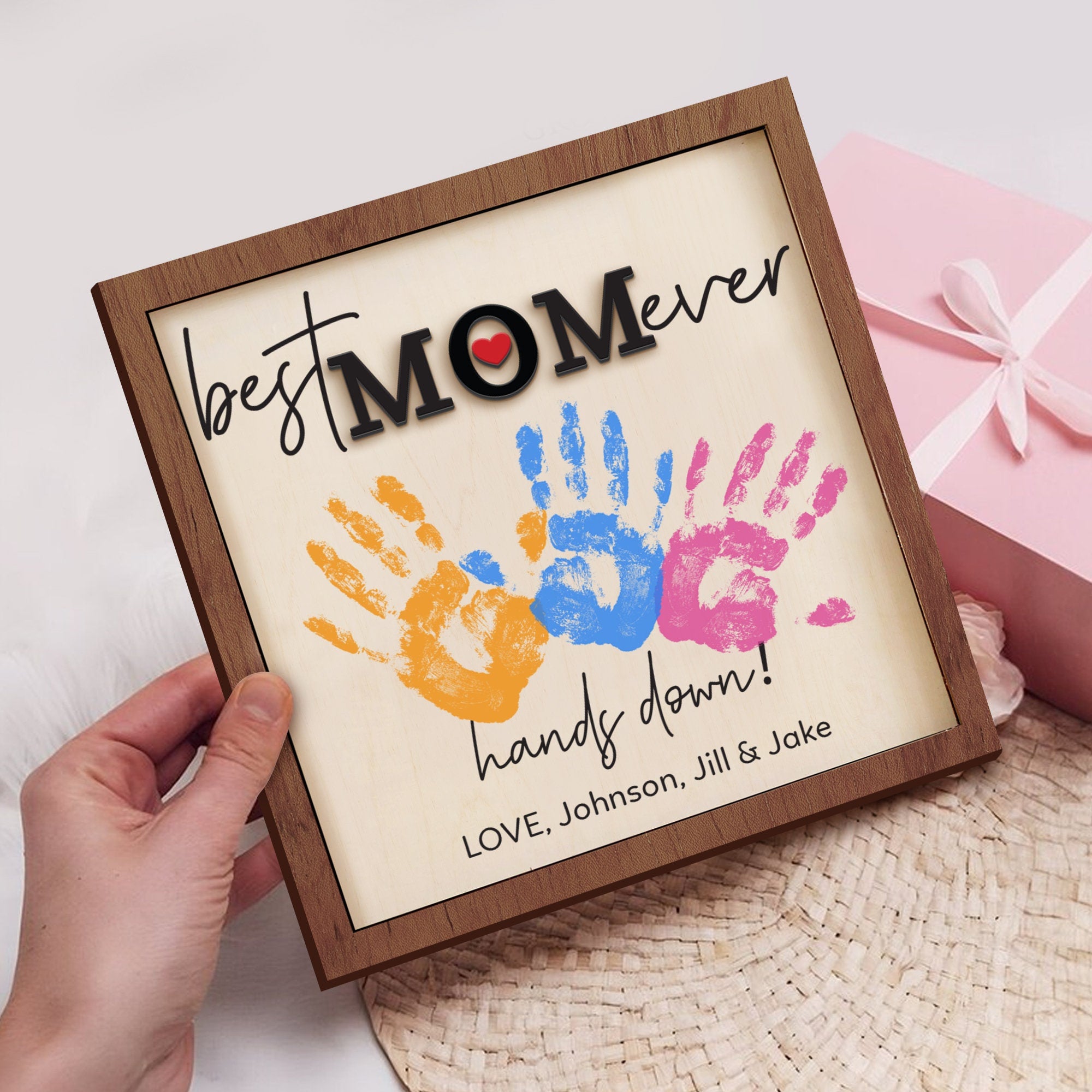 DIY "Best Mom Ever" Handprint Sign, Custom Mothers Day Wooden Sign, Handprint Crafts From Kids, Mothers Day Keepsake, Mom Handprint