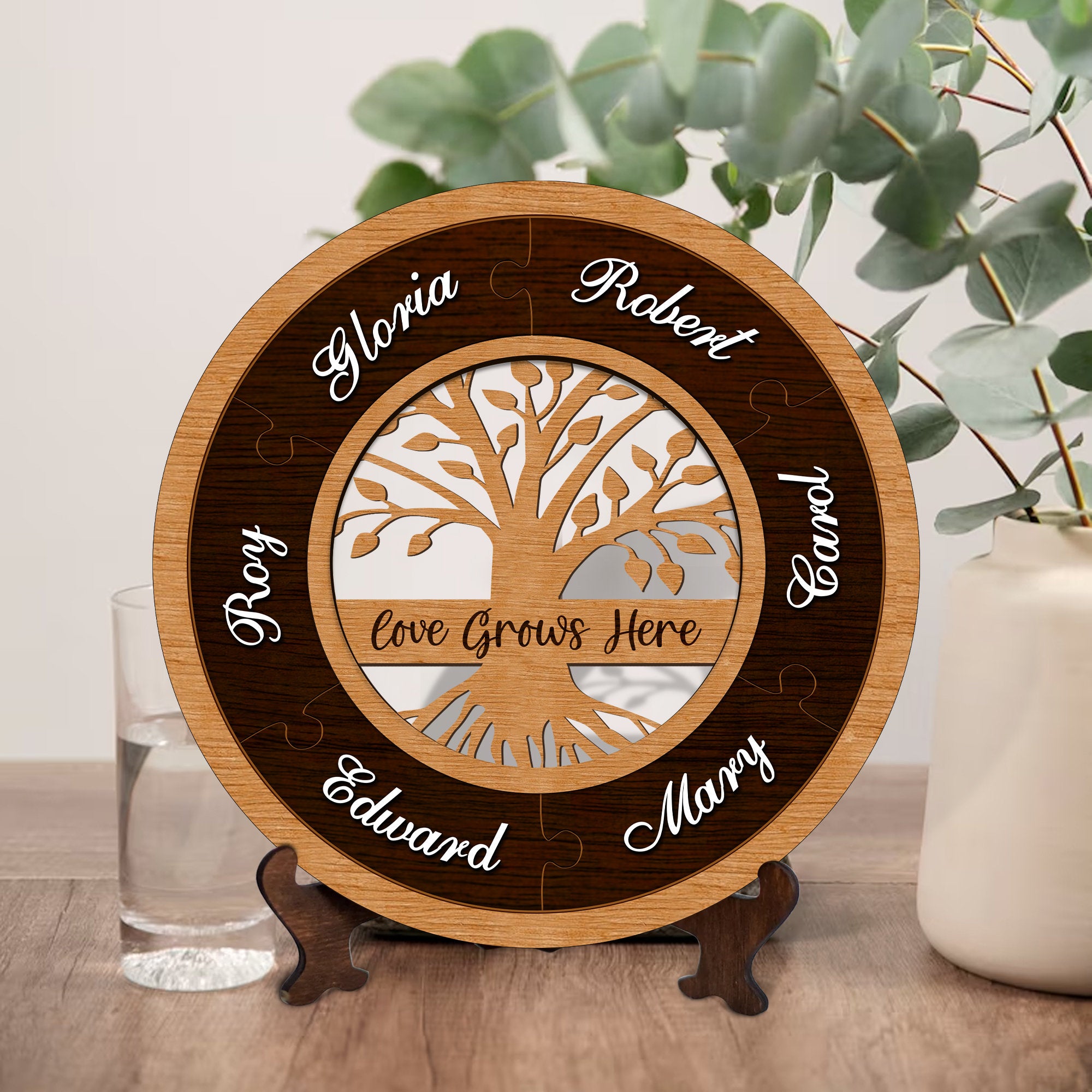 Personalized Family Tree Sign, Family Sign, Gift For Mom, Family Puzzle Sign, Custom Family Tree With Heart, Mother's Day Gift For Mom