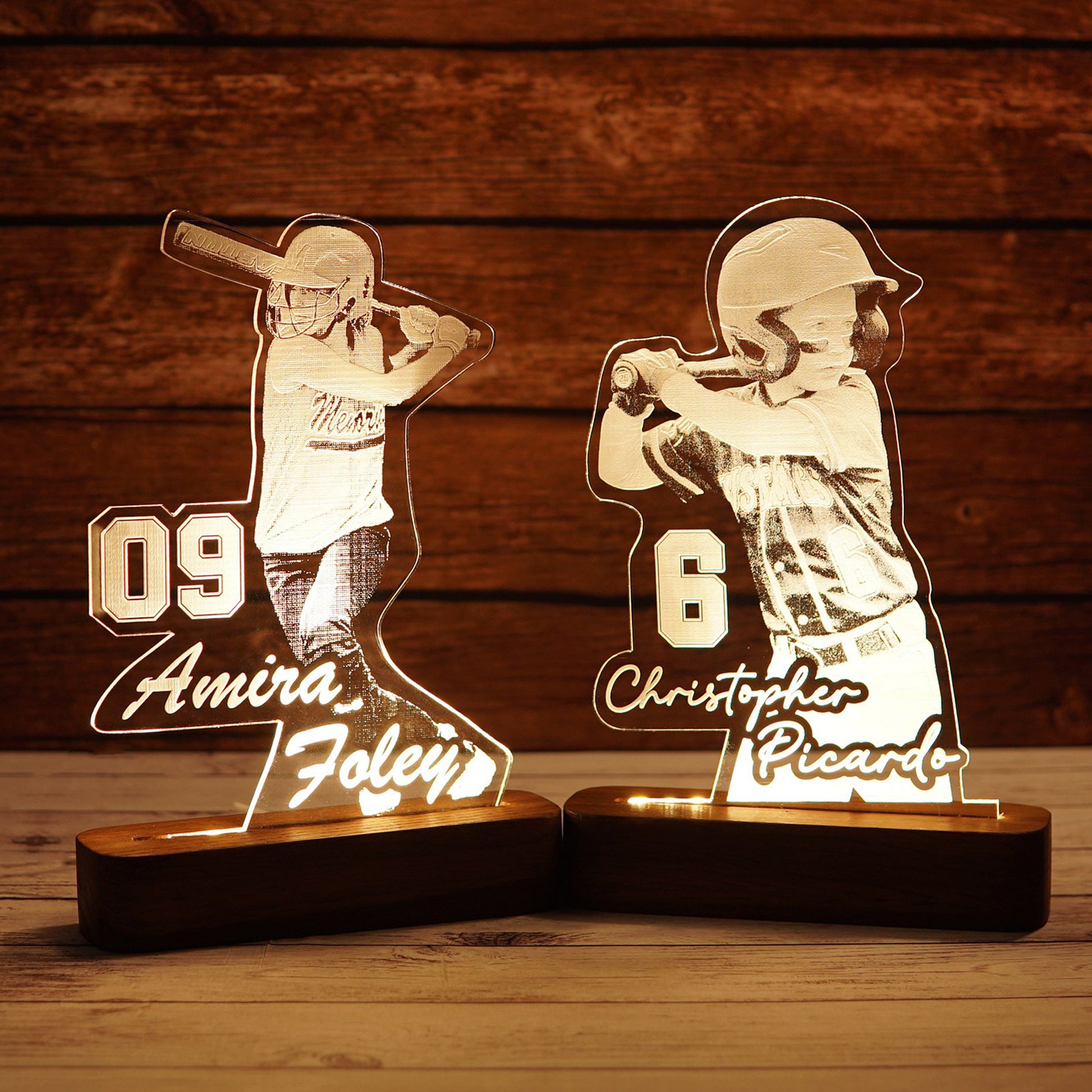 Customized Baseball Player Wooden LED Night Light - Hapilys - Stunning Custom Art