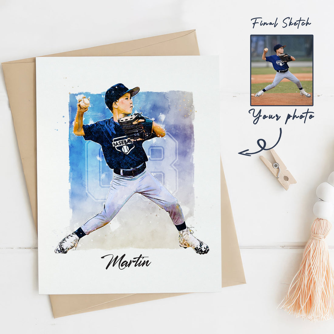 Custom Baseball Player Gift, Custom Illustration Sketch Painting Premium Posters