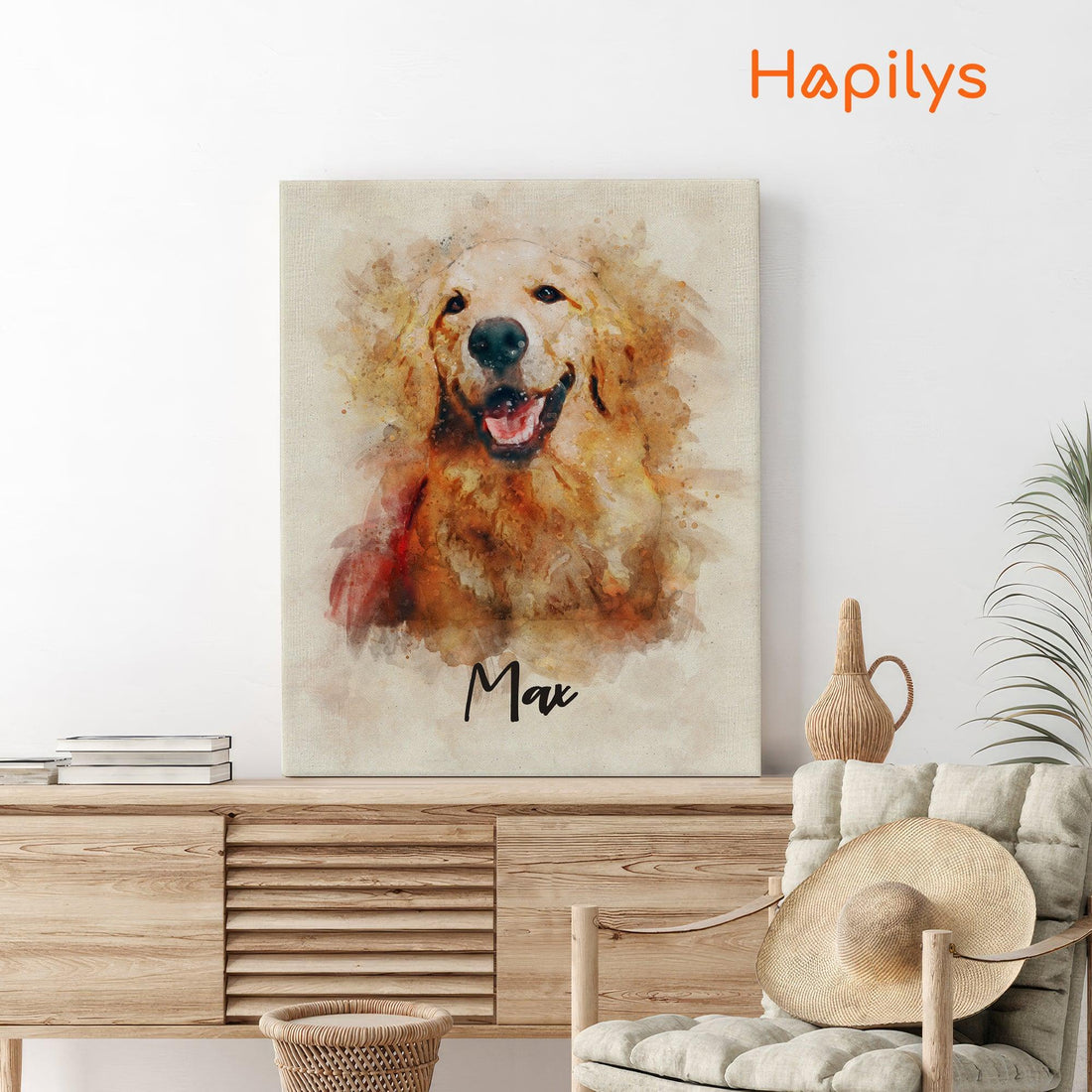 Hapilys Pet Digital Painted From Photo, Custom Pet Portrait, Watercolor Pet Painting, Pet Memorial Gift Matte Canvas