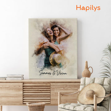 Hapilys Custom Best Friend Birthday Gift, Watercolor Portrait Painting from Photo, Best Friend Gift Matte canvas