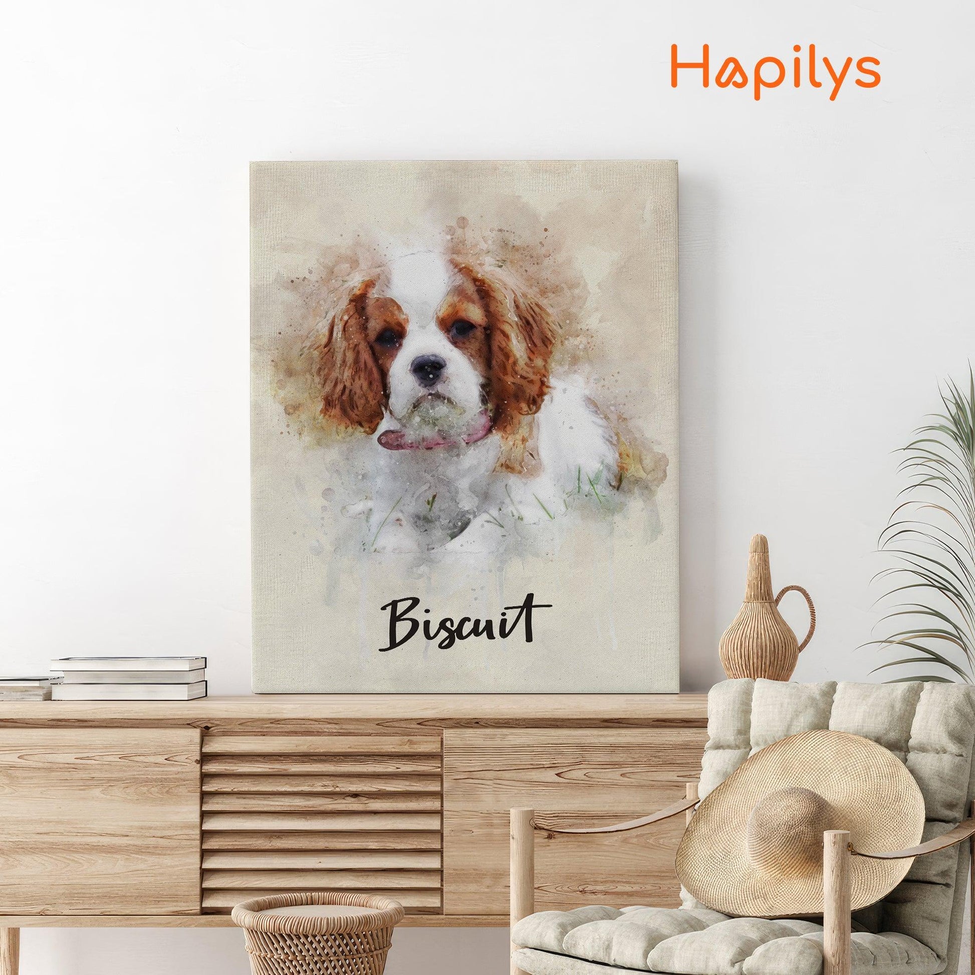 Hapilys Pet Digital Painted From Photo, Custom Pet Portrait, Watercolor Pet Painting, Pet Memorial Gift Matte Canvas