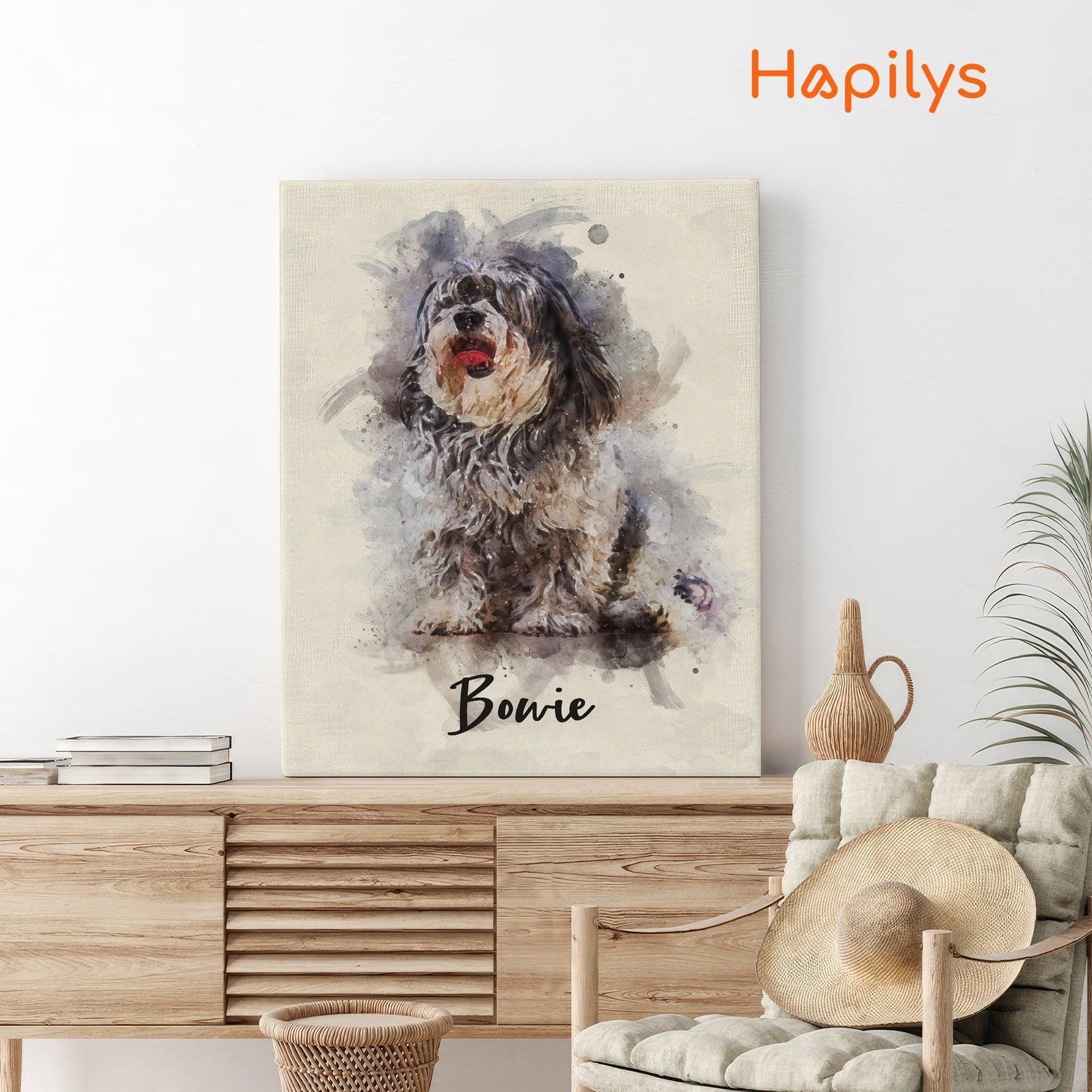 Hapilys Pet Digital Painted From Photo, Custom Pet Portrait, Watercolor Pet Painting, Pet Memorial Gift Matte Canvas