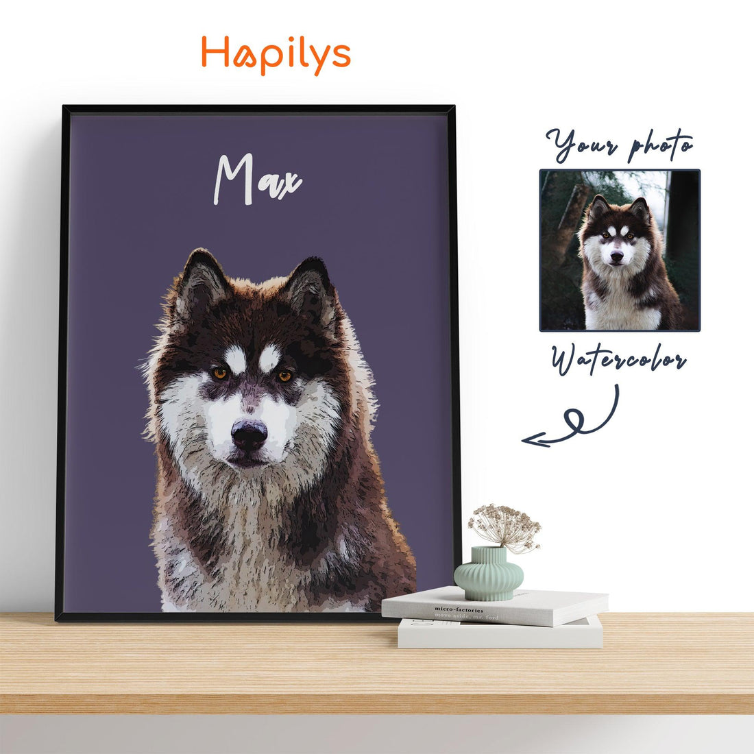 Hapilys Custom Dog Print, Personalized Dog Portrait from Photo, Dog lover gift, Painting Digital, Custom Minimalist Dog Framed Canvas