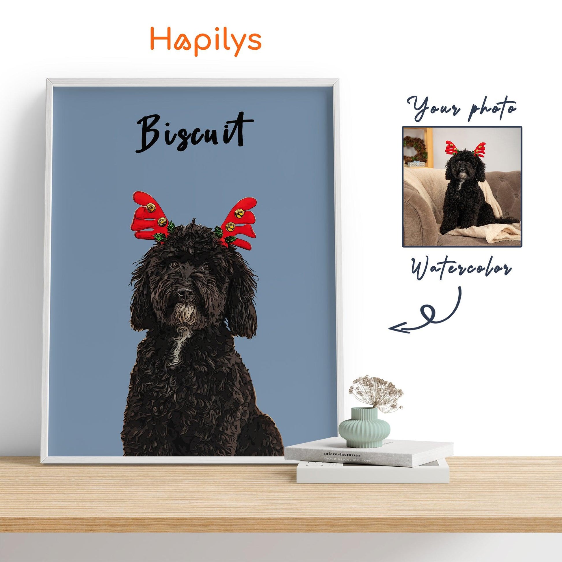 Hapilys Custom Dog Print, Personalized Dog Portrait from Photo, Dog lover gift, Painting Digital, Custom Minimalist Dog Framed Canvas