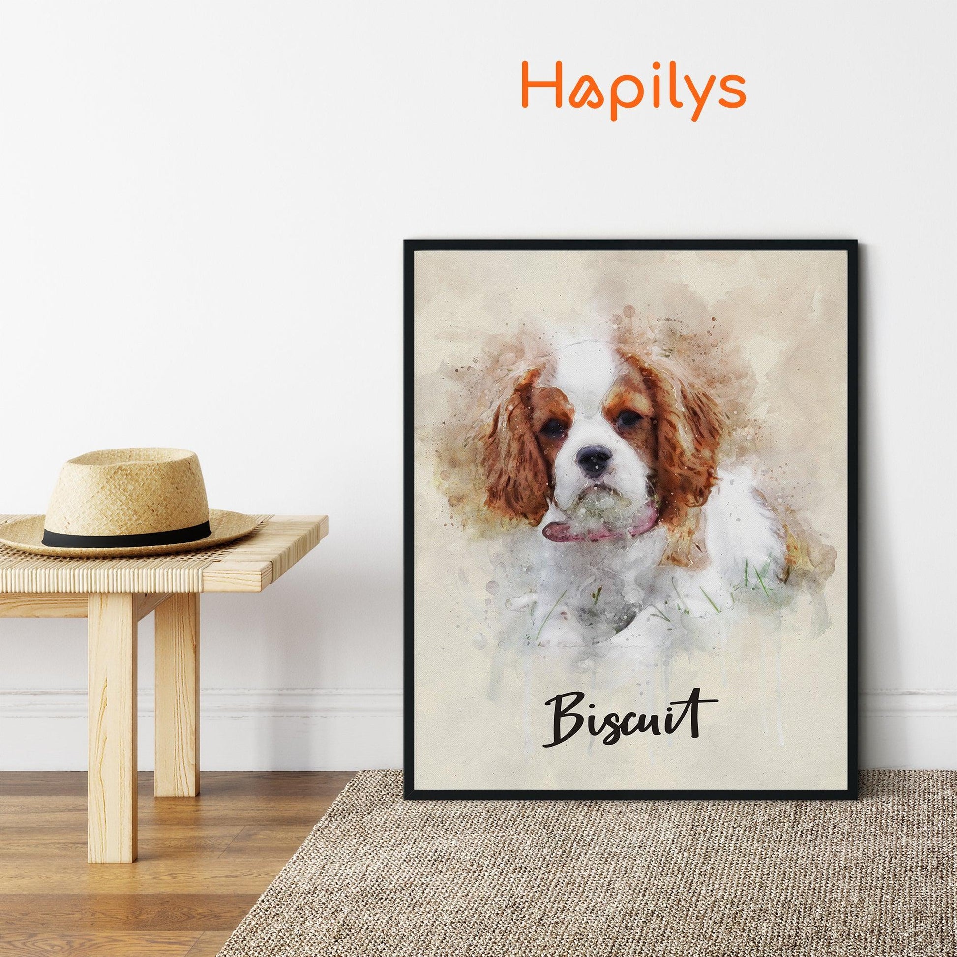 Hapilys Hapilys Pet Digital Painted From Photo, Custom Pet Portrait, Watercolor Pet Painting, Pet Memorial Gift Framed Canvas