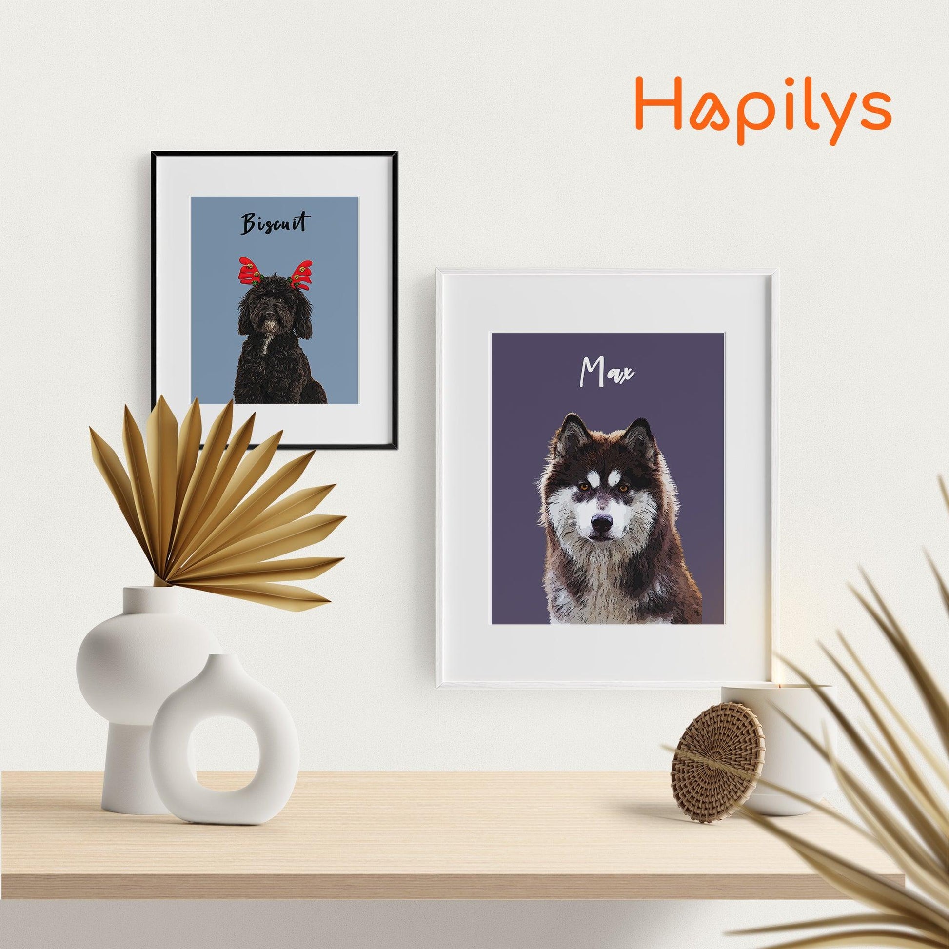 Hapilys Custom Dog Print, Personalized Dog Portrait from Photo, Dog lover gift, Painting Digital, Custom Minimalist Dog Framed Canvas