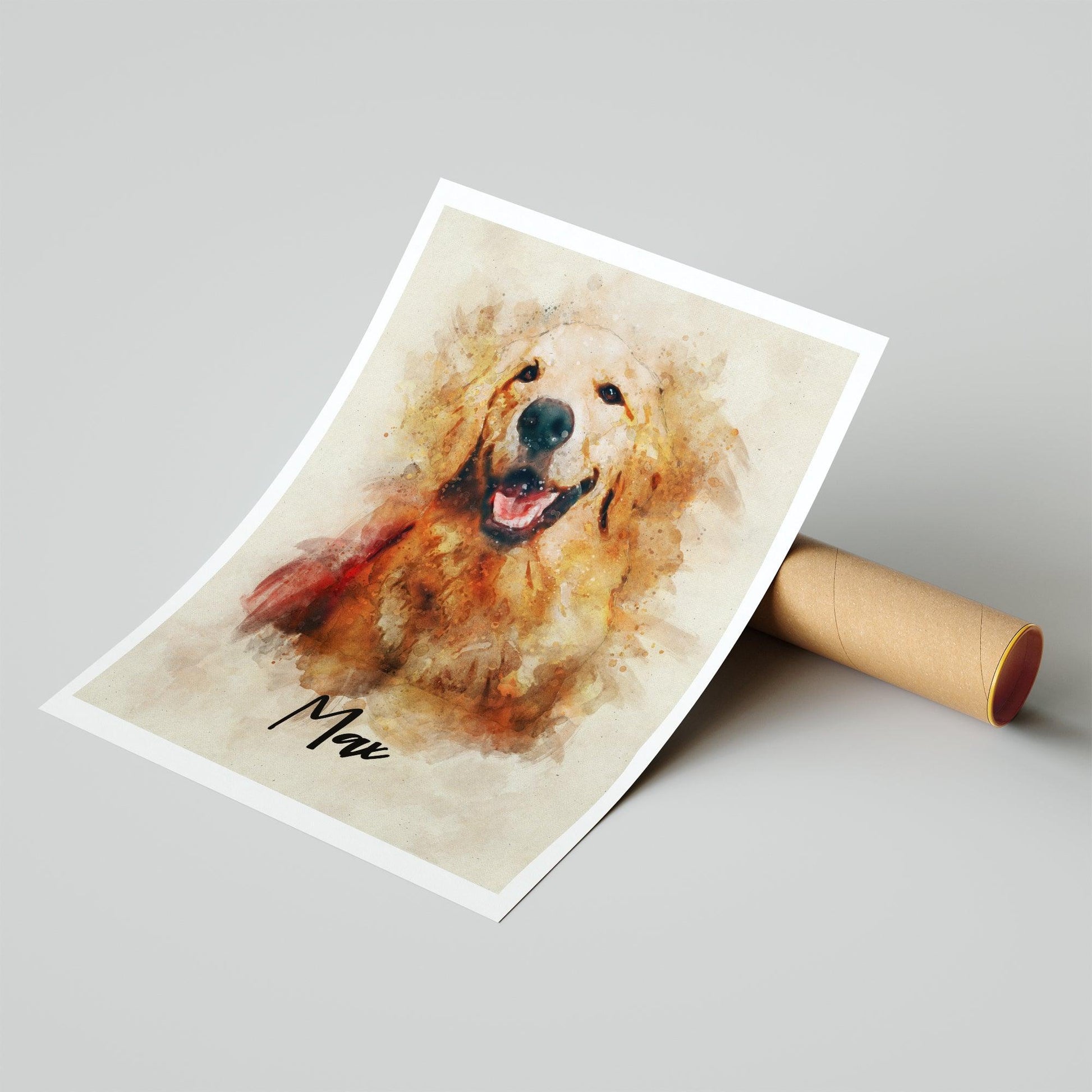 Hapilys Pet Digital Painted From Photo, Custom Pet Portrait, Watercolor Pet Painting, Pet Memorial Gift Premium Poster